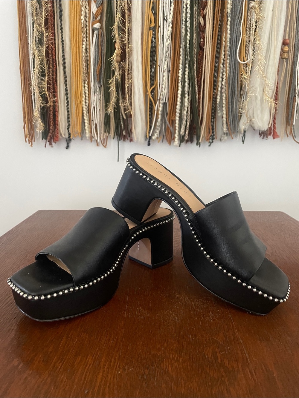Black Studded Platform Mule Heels size 8 by Gianni bini